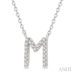 1/20 Ctw Initial 'M' Round Cut Diamond Pendant With Chain in 14K White Gold 1/20 Ctw Initial 'M' Round Cut Diamond Pendant With Chain in 14K White Gold