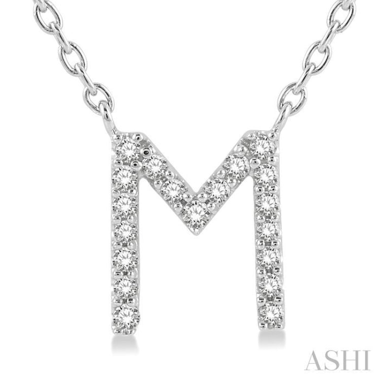 1/20 Ctw Initial 'M' Round Cut Diamond Pendant With Chain in 14K White Gold 1/20 Ctw Initial 'M' Round Cut Diamond Pendant With Chain in 14K White Gold