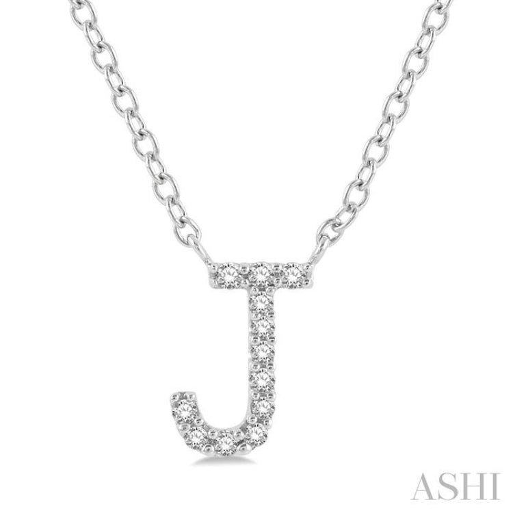 1/20 Ctw Initial 'J' Round Cut Diamond Pendant With Chain in 14K White Gold 1/20 Ctw Initial 'J' Round Cut Diamond Pendant With Chain in 14K White Gold