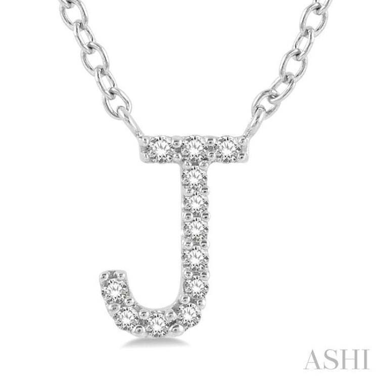 1/20 Ctw Initial 'J' Round Cut Diamond Pendant With Chain in 14K White Gold 1/20 Ctw Initial 'J' Round Cut Diamond Pendant With Chain in 14K White Gold