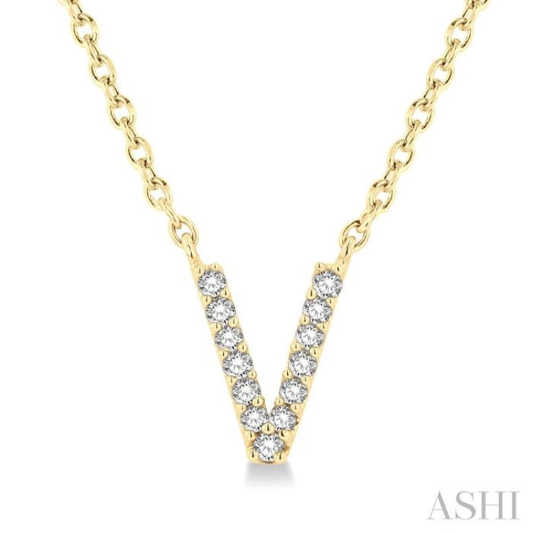 1/20 Ctw Initial 'V' Round Cut Diamond Pendant With Chain in 14K Yellow Gold 1/20 Ctw Initial 'V' Round Cut Diamond Pendant With Chain in 14K Yellow Gold