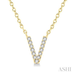 1/20 Ctw Initial 'V' Round Cut Diamond Pendant With Chain in 14K Yellow Gold 1/20 Ctw Initial 'V' Round Cut Diamond Pendant With Chain in 14K Yellow Gold