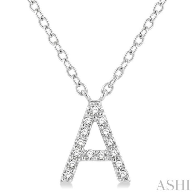 1/20 Ctw Initial 'A' Round Cut Diamond Pendant With Chain in 10K White Gold 1/20 Ctw Initial 'A' Round Cut Diamond Pendant With Chain in 10K White Gold