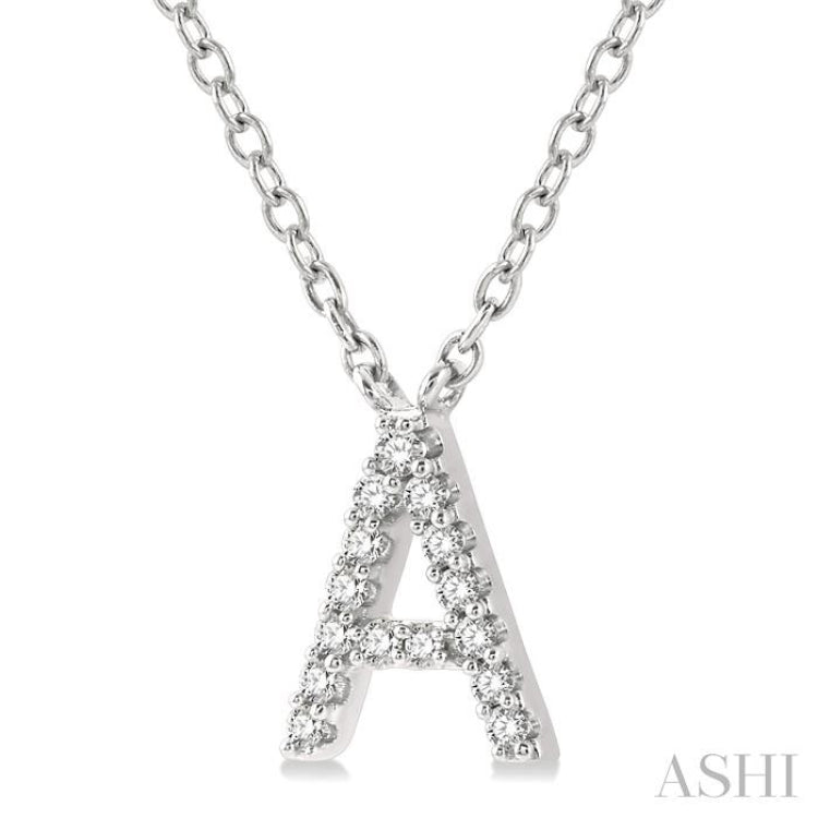 1/20 Ctw Initial 'A' Round Cut Diamond Pendant With Chain in 10K White Gold 1/20 Ctw Initial 'A' Round Cut Diamond Pendant With Chain in 10K White Gold