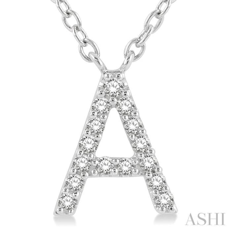 1/20 Ctw Initial 'A' Round Cut Diamond Pendant With Chain in 10K White Gold 1/20 Ctw Initial 'A' Round Cut Diamond Pendant With Chain in 10K White Gold