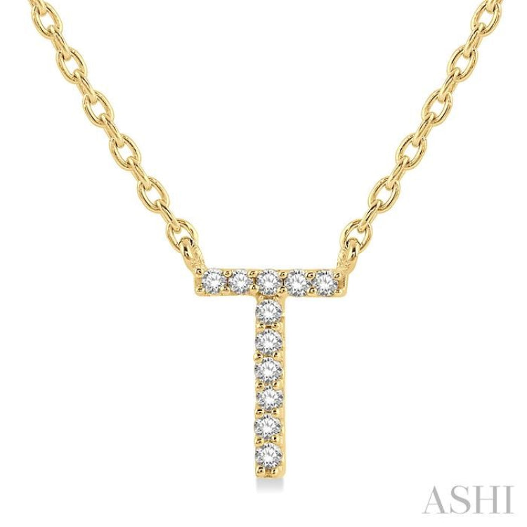 1/20 Ctw Initial 'T' Round Cut Diamond Pendant With Chain in 10K Yellow Gold 1/20 Ctw Initial 'T' Round Cut Diamond Pendant With Chain in 10K Yellow Gold