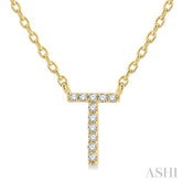 1/20 Ctw Initial 'T' Round Cut Diamond Pendant With Chain in 10K Yellow Gold