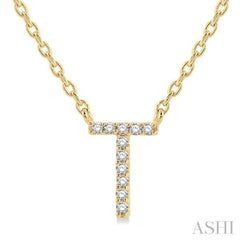 1/20 Ctw Initial 'T' Round Cut Diamond Pendant With Chain in 10K Yellow Gold 1/20 Ctw Initial 'T' Round Cut Diamond Pendant With Chain in 10K Yellow Gold