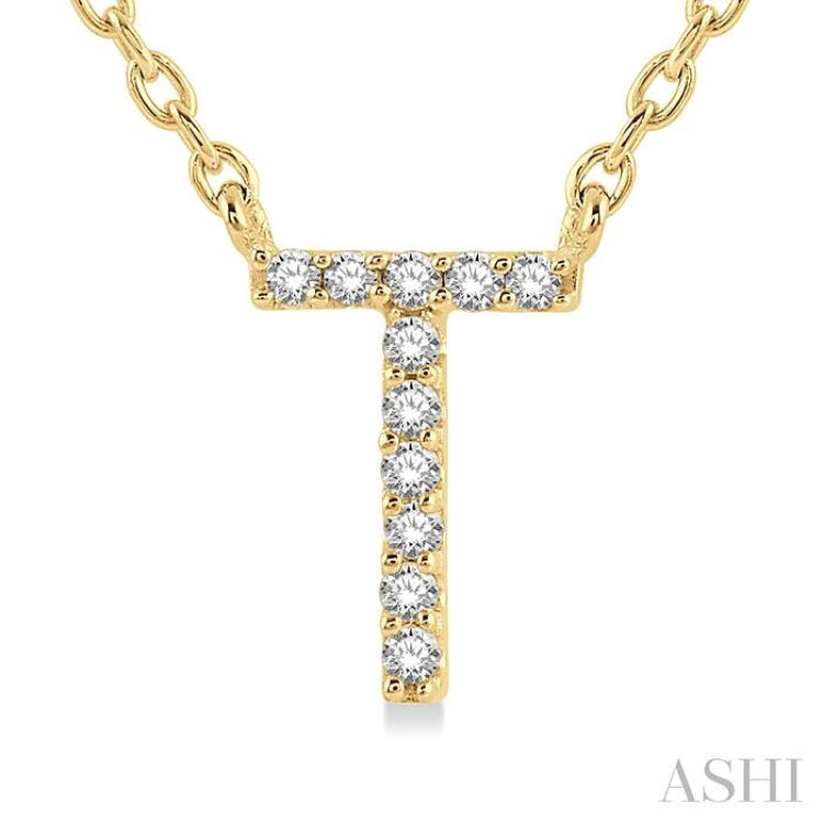 1/20 Ctw Initial 'T' Round Cut Diamond Pendant With Chain in 10K Yellow Gold 1/20 Ctw Initial 'T' Round Cut Diamond Pendant With Chain in 10K Yellow Gold