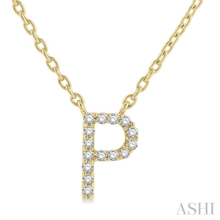 1/20 Ctw Initial 'P' Round Cut Diamond Pendant With Chain in 10K Yellow Gold 1/20 Ctw Initial 'P' Round Cut Diamond Pendant With Chain in 10K Yellow Gold