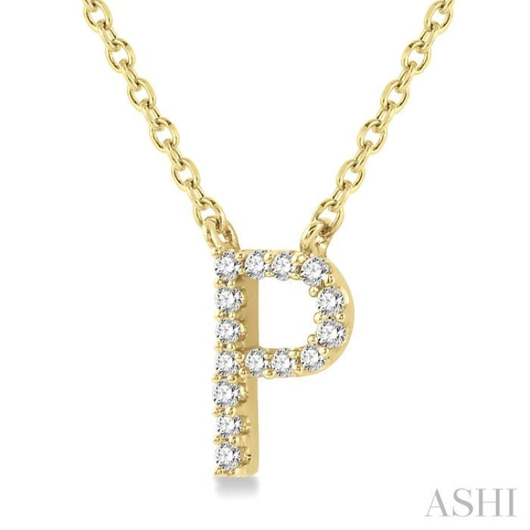1/20 Ctw Initial 'P' Round Cut Diamond Pendant With Chain in 10K Yellow Gold 1/20 Ctw Initial 'P' Round Cut Diamond Pendant With Chain in 10K Yellow Gold