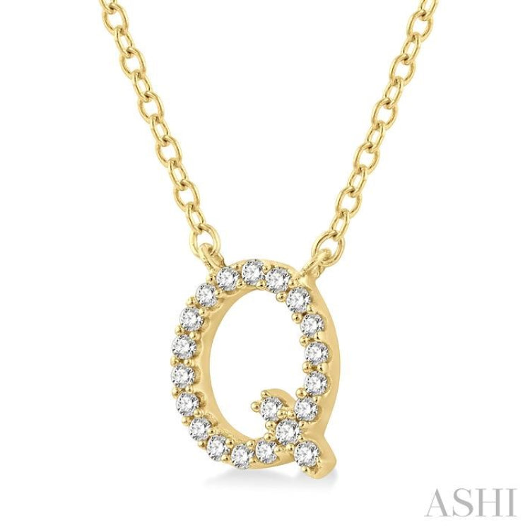 1/20 Ctw Initial 'Q' Round Cut Diamond Pendant With Chain in 10K Yellow Gold 1/20 Ctw Initial 'Q' Round Cut Diamond Pendant With Chain in 10K Yellow Gold