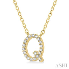 1/20 Ctw Initial 'Q' Round Cut Diamond Pendant With Chain in 10K Yellow Gold 1/20 Ctw Initial 'Q' Round Cut Diamond Pendant With Chain in 10K Yellow Gold