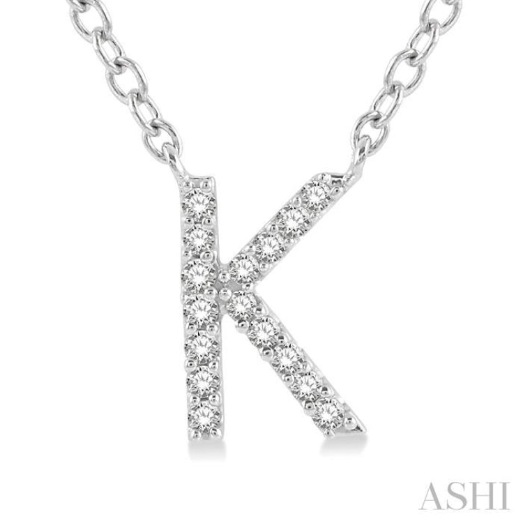1/20 Ctw Initial 'K' Round Cut Diamond Pendant With Chain in 10K White Gold 1/20 Ctw Initial 'K' Round Cut Diamond Pendant With Chain in 10K White Gold