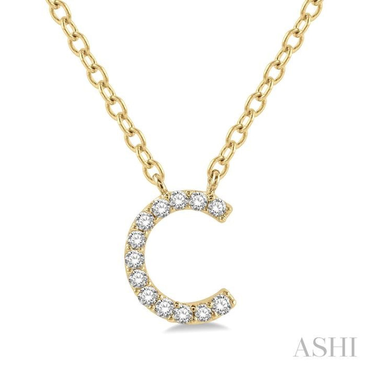 1/20 Ctw Initial 'C' Round Cut Diamond Pendant With Chain in 10K Yellow Gold 1/20 Ctw Initial 'C' Round Cut Diamond Pendant With Chain in 10K Yellow Gold