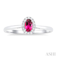 5x3 MM Oval Shape Pink Tourmaline and 1/20 Ctw Single Cut Diamond Halo Semi-Precious Ring in 14K White Gold 5x3 MM Oval Shape Pink Tourmaline and 1/20 Ctw Single Cut Diamond Halo Semi-Precious Ring in 14K White Gold
