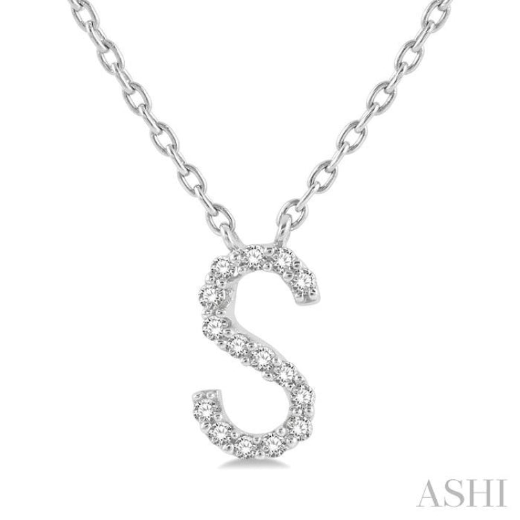 1/20 Ctw Initial 'S' Round Cut Diamond Pendant With Chain in 10K White Gold 1/20 Ctw Initial 'S' Round Cut Diamond Pendant With Chain in 10K White Gold