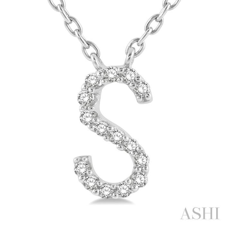 1/20 Ctw Initial 'S' Round Cut Diamond Pendant With Chain in 10K White Gold 1/20 Ctw Initial 'S' Round Cut Diamond Pendant With Chain in 10K White Gold