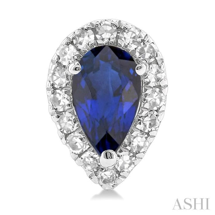 5x3 MM Pear Shape Sapphire and 1/8 Ctw Single Cut Diamond Halo Precious Stud Earrings in 10K White Gold 5x3 MM Pear Shape Sapphire and 1/8 Ctw Single Cut Diamond Halo Precious Stud Earrings in 10K White Gold