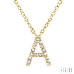 1/20 Ctw Initial 'A' Round Cut Diamond Pendant With Chain in 14K Yellow Gold 1/20 Ctw Initial 'A' Round Cut Diamond Pendant With Chain in 14K Yellow Gold