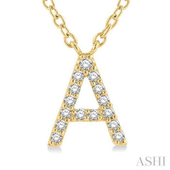1/20 Ctw Initial 'A' Round Cut Diamond Pendant With Chain in 14K Yellow Gold 1/20 Ctw Initial 'A' Round Cut Diamond Pendant With Chain in 14K Yellow Gold