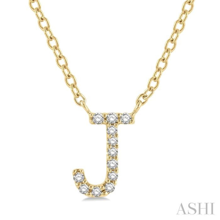1/20 Ctw Initial 'J' Round Cut Diamond Pendant With Chain in 14K Yellow Gold 1/20 Ctw Initial 'J' Round Cut Diamond Pendant With Chain in 14K Yellow Gold