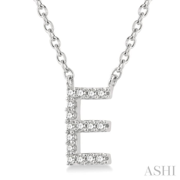 1/20 Ctw Initial 'E' Round Cut Diamond Pendant With Chain in 10K White Gold 1/20 Ctw Initial 'E' Round Cut Diamond Pendant With Chain in 10K White Gold