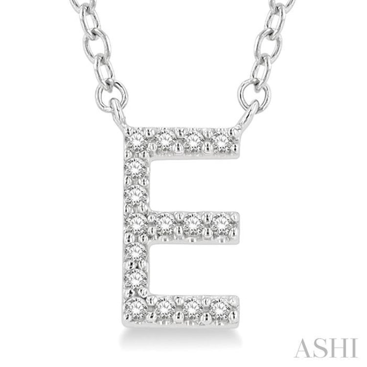 1/20 Ctw Initial 'E' Round Cut Diamond Pendant With Chain in 10K White Gold 1/20 Ctw Initial 'E' Round Cut Diamond Pendant With Chain in 10K White Gold