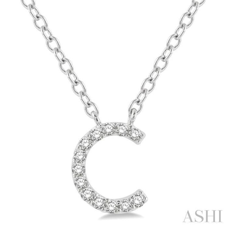 1/20 Ctw Initial 'C' Round Cut Diamond Pendant With Chain in 10K White Gold 1/20 Ctw Initial 'C' Round Cut Diamond Pendant With Chain in 10K White Gold