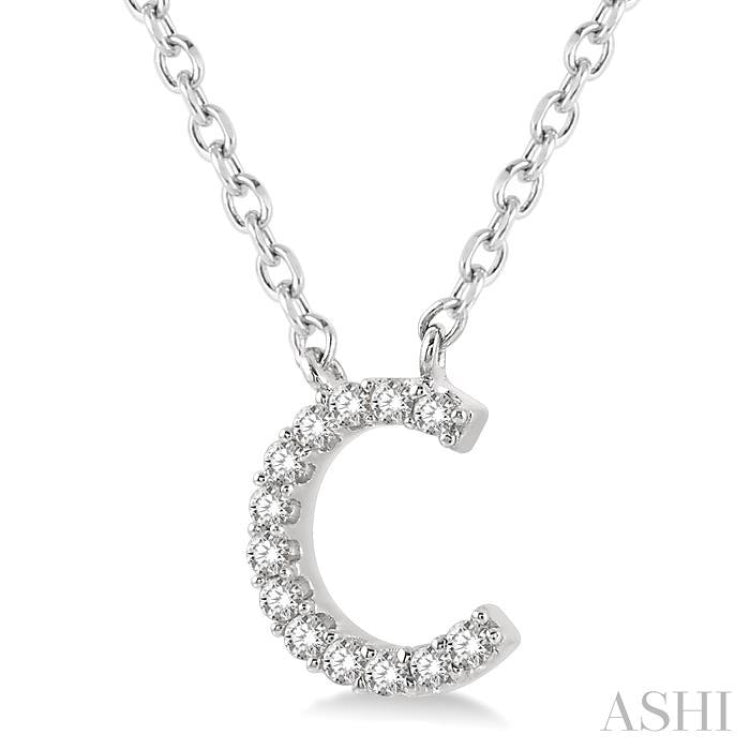 1/20 Ctw Initial 'C' Round Cut Diamond Pendant With Chain in 10K White Gold 1/20 Ctw Initial 'C' Round Cut Diamond Pendant With Chain in 10K White Gold