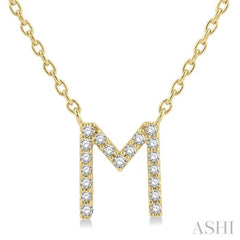 1/20 Ctw Initial 'M' Round Cut Diamond Pendant With Chain in 10K Yellow Gold 1/20 Ctw Initial 'M' Round Cut Diamond Pendant With Chain in 10K Yellow Gold
