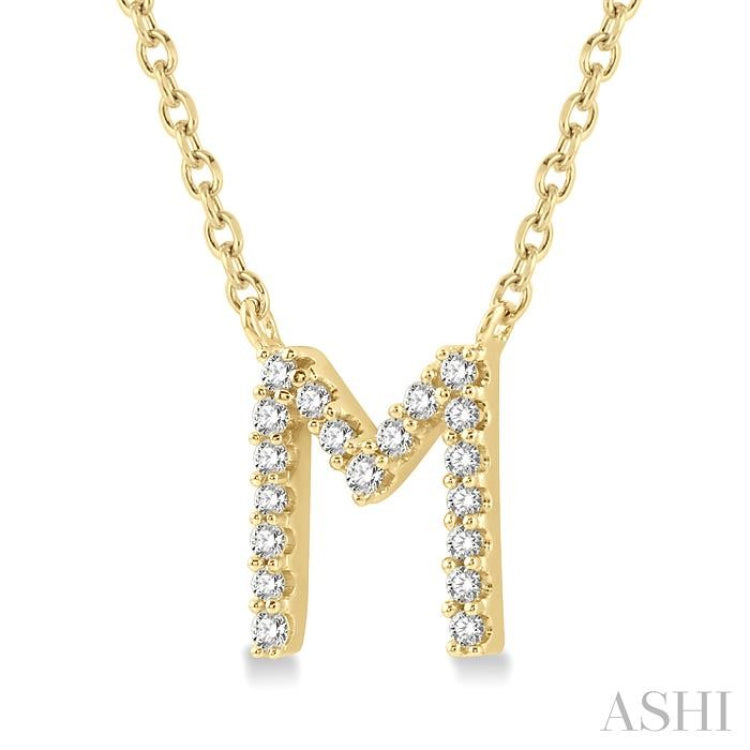1/20 Ctw Initial 'M' Round Cut Diamond Pendant With Chain in 10K Yellow Gold 1/20 Ctw Initial 'M' Round Cut Diamond Pendant With Chain in 10K Yellow Gold