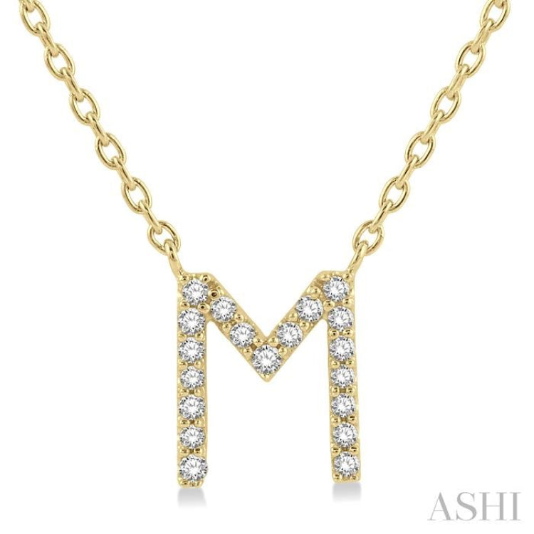 1/20 Ctw Initial 'M' Round Cut Diamond Pendant With Chain in 14K Yellow Gold 1/20 Ctw Initial 'M' Round Cut Diamond Pendant With Chain in 14K Yellow Gold