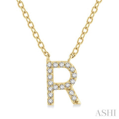 1/20 Ctw Initial 'R' Round Cut Diamond Pendant With Chain in 10K Yellow Gold 1/20 Ctw Initial 'R' Round Cut Diamond Pendant With Chain in 10K Yellow Gold