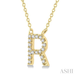 1/20 Ctw Initial 'R' Round Cut Diamond Pendant With Chain in 10K Yellow Gold 1/20 Ctw Initial 'R' Round Cut Diamond Pendant With Chain in 10K Yellow Gold