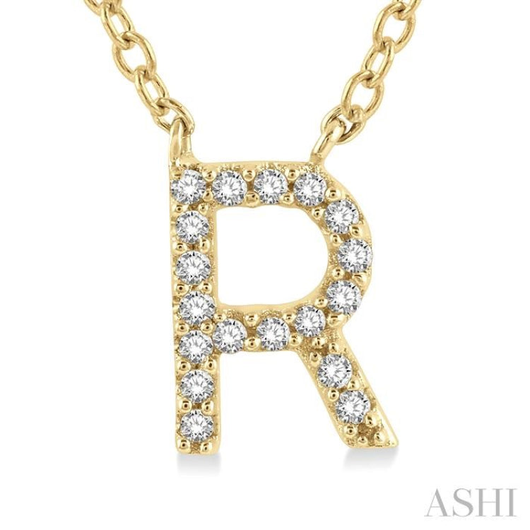1/20 Ctw Initial 'R' Round Cut Diamond Pendant With Chain in 10K Yellow Gold 1/20 Ctw Initial 'R' Round Cut Diamond Pendant With Chain in 10K Yellow Gold