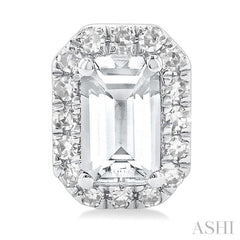 5x3 MM Octagonal Shape White Topaz and 1/8 Ctw Single Cut Diamond Halo Semi-Precious Stud Earrings in 10K White Gold 5x3 MM Octagonal Shape White Topaz and 1/8 Ctw Single Cut Diamond Halo Semi-Precious Stud Earrings in 10K White Gold