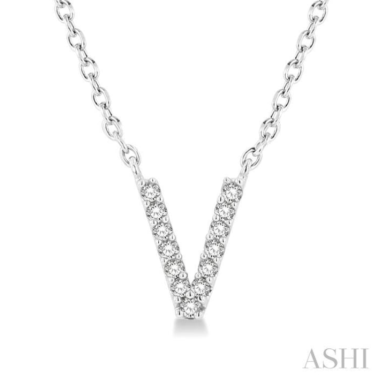 1/20 Ctw Initial 'V' Round Cut Diamond Pendant With Chain in 14K White Gold 1/20 Ctw Initial 'V' Round Cut Diamond Pendant With Chain in 14K White Gold
