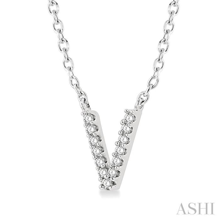 1/20 Ctw Initial 'V' Round Cut Diamond Pendant With Chain in 14K White Gold 1/20 Ctw Initial 'V' Round Cut Diamond Pendant With Chain in 14K White Gold