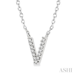 1/20 Ctw Initial 'V' Round Cut Diamond Pendant With Chain in 14K White Gold 1/20 Ctw Initial 'V' Round Cut Diamond Pendant With Chain in 14K White Gold