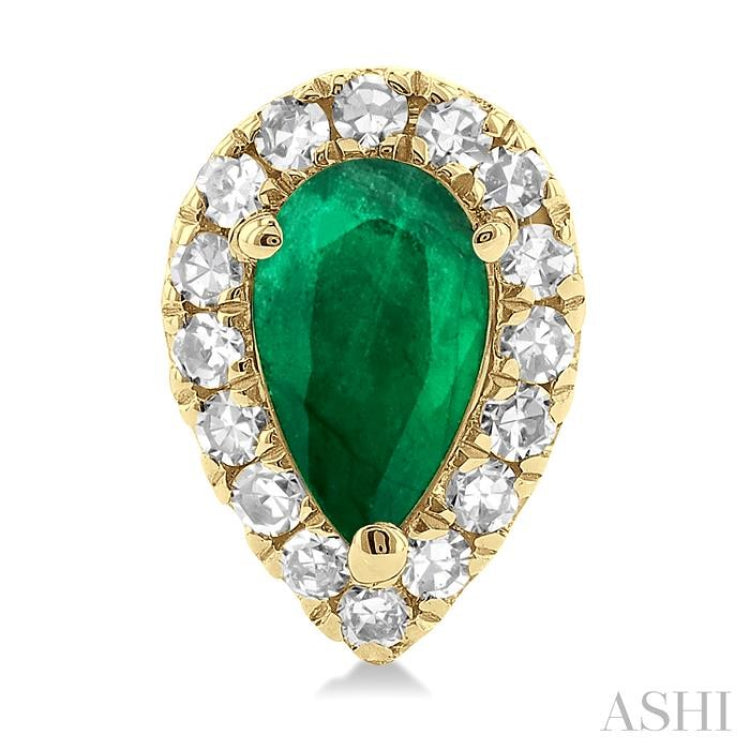 5x3 MM Pear Shape Emerald and 1/8 Ctw Single Cut Diamond Halo Precious Stud Earrings in 10K Yellow Gold 5x3 MM Pear Shape Emerald and 1/8 Ctw Single Cut Diamond Halo Precious Stud Earrings in 10K Yellow Gold