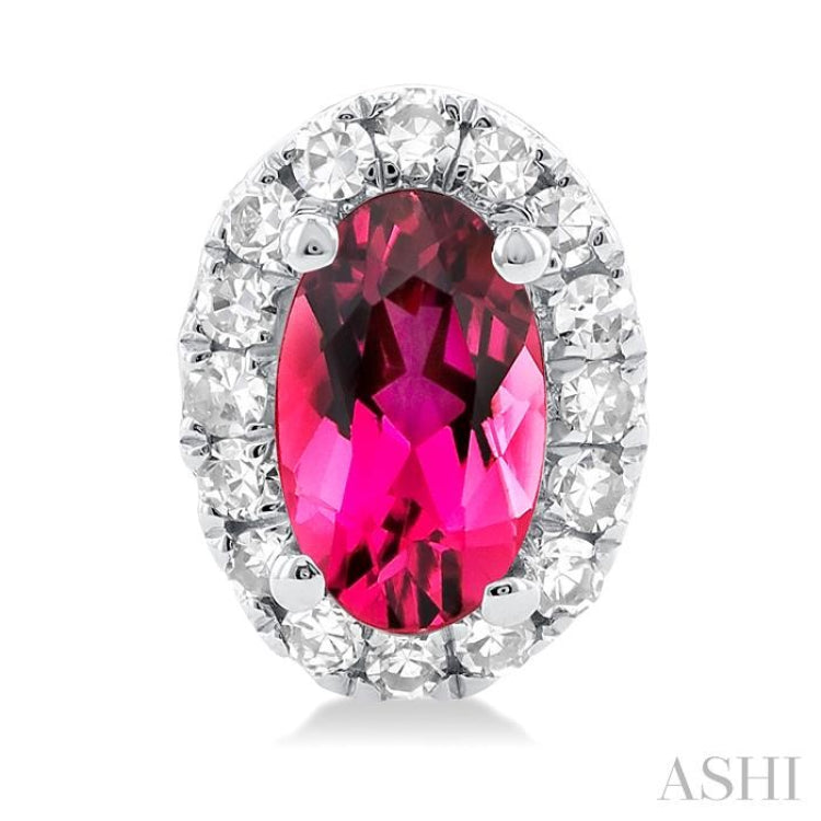 5x3 MM Oval Shape Pink Tourmaline and 1/8 Ctw Single Cut Diamond Halo Semi-Precious Stud Earrings in 14K White Gold 5x3 MM Oval Shape Pink Tourmaline and 1/8 Ctw Single Cut Diamond Halo Semi-Precious Stud Earrings in 14K White Gold