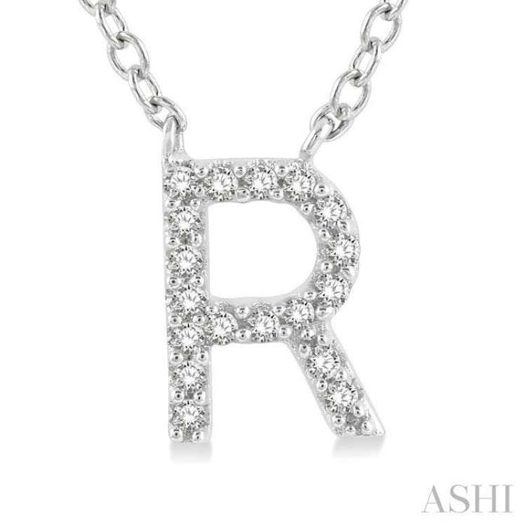 1/20 Ctw Initial 'R' Round Cut Diamond Pendant With Chain in 10K White Gold 1/20 Ctw Initial 'R' Round Cut Diamond Pendant With Chain in 10K White Gold