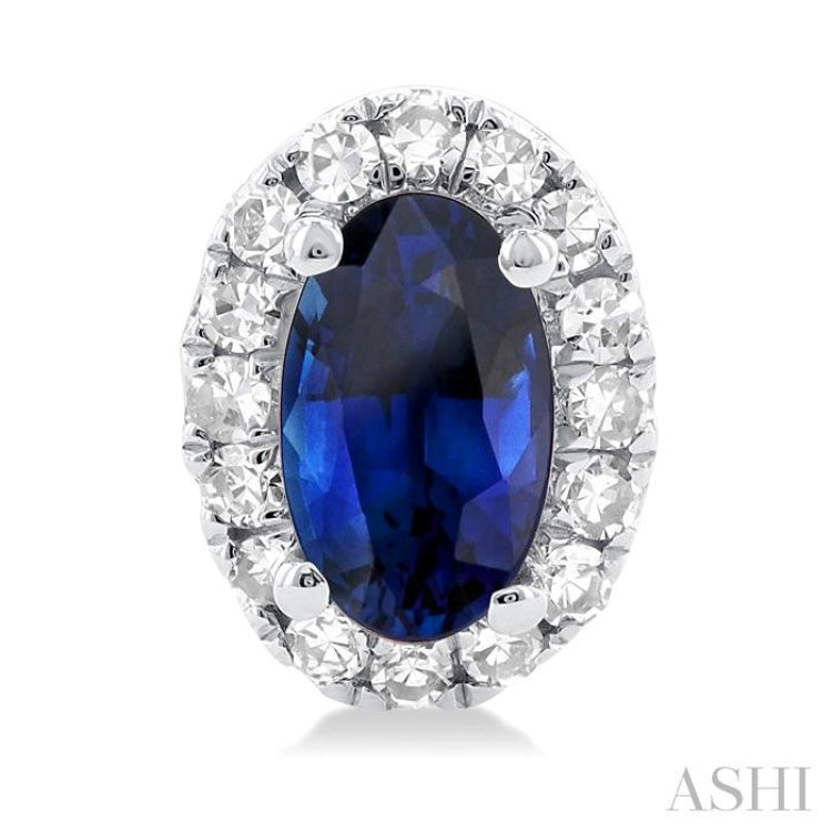 5x3 MM Oval Shape Sapphire and 1/8 Ctw Single Cut Diamond Halo Precious Stud Earrings in 14K White Gold 5x3 MM Oval Shape Sapphire and 1/8 Ctw Single Cut Diamond Halo Precious Stud Earrings in 14K White Gold
