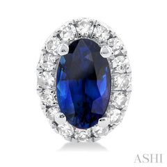 5x3 MM Oval Shape Sapphire and 1/8 Ctw Single Cut Diamond Halo Precious Stud Earrings in 14K White Gold 5x3 MM Oval Shape Sapphire and 1/8 Ctw Single Cut Diamond Halo Precious Stud Earrings in 14K White Gold