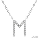 1/20 Ctw Initial 'M' Round Cut Diamond Pendant With Chain in 10K White Gold