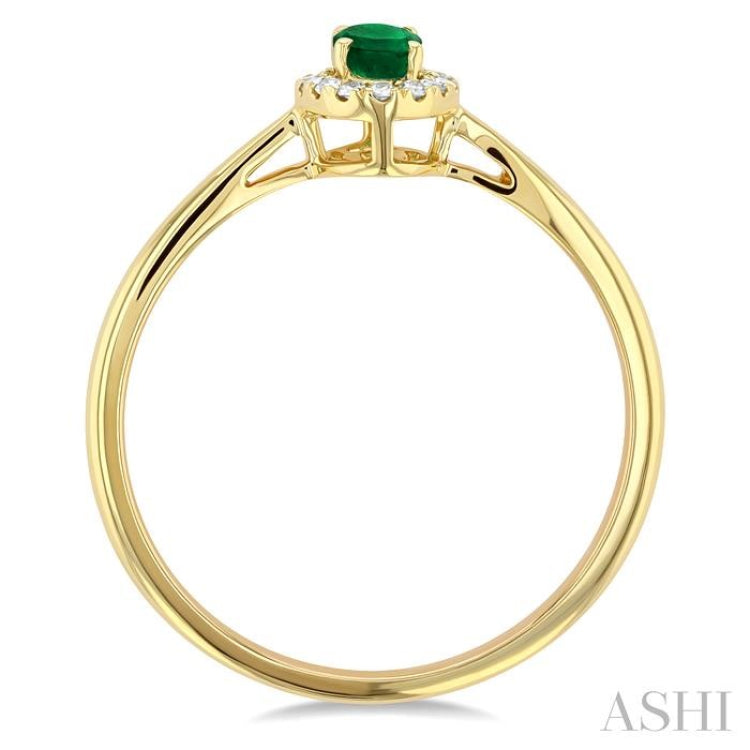 5x3 MM Oval Shape Emerald and 1/20 Ctw Single Cut Diamond Halo Precious Ring in 10K Yellow Gold 5x3 MM Oval Shape Emerald and 1/20 Ctw Single Cut Diamond Halo Precious Ring in 10K Yellow Gold