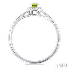 5x3 MM Octagonal Shape Peridot and 1/20 Ctw Single Cut Diamond Halo Semi-Precious Ring in 10K White Gold 5x3 MM Octagonal Shape Peridot and 1/20 Ctw Single Cut Diamond Halo Semi-Precious Ring in 10K White Gold