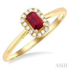 5x3 MM Octagonal Shape Ruby and 1/20 Ctw Single Cut Diamond Halo Precious Ring in 10K Yellow Gold 5x3 MM Octagonal Shape Ruby and 1/20 Ctw Single Cut Diamond Halo Precious Ring in 10K Yellow Gold