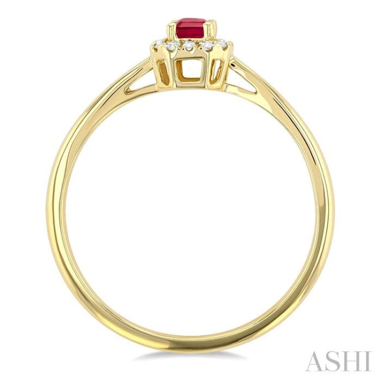5x3 MM Octagonal Shape Ruby and 1/20 Ctw Single Cut Diamond Halo Precious Ring in 10K Yellow Gold 5x3 MM Octagonal Shape Ruby and 1/20 Ctw Single Cut Diamond Halo Precious Ring in 10K Yellow Gold